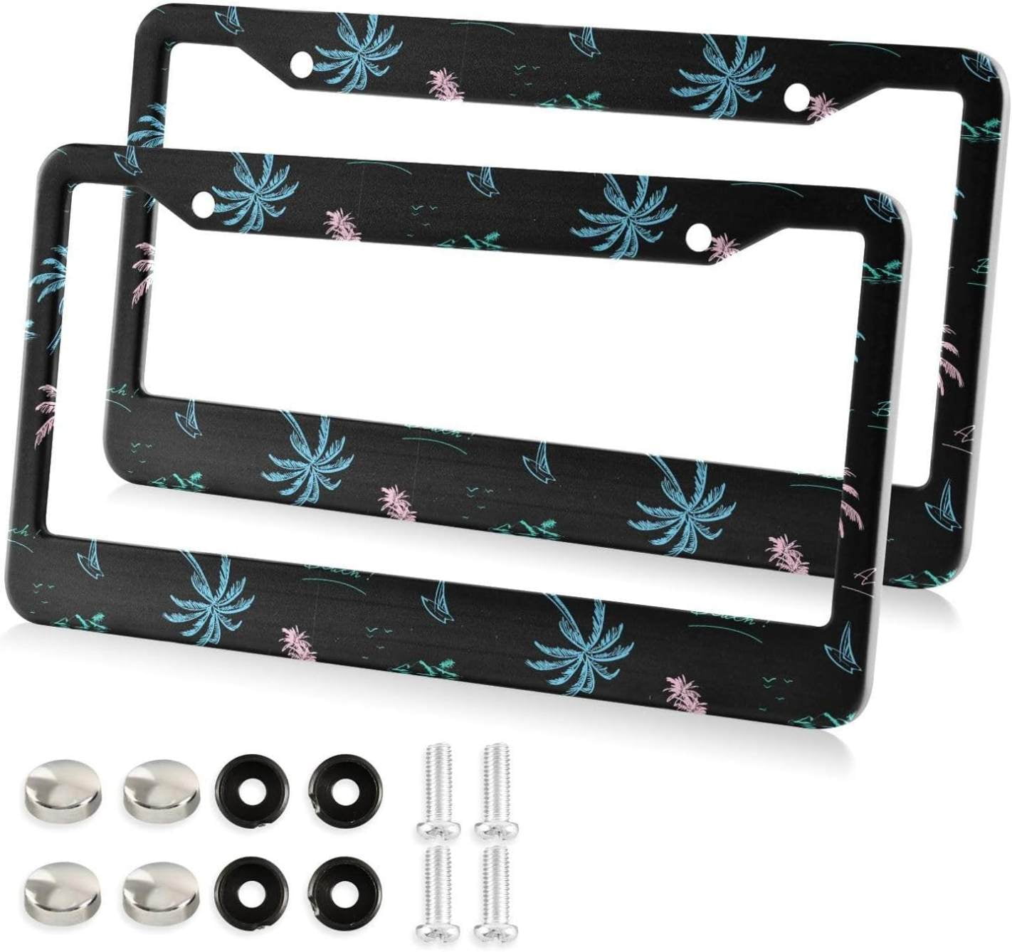 Tropical Palm Trees License Plate Frame, Decorative Aluminum Car Tag