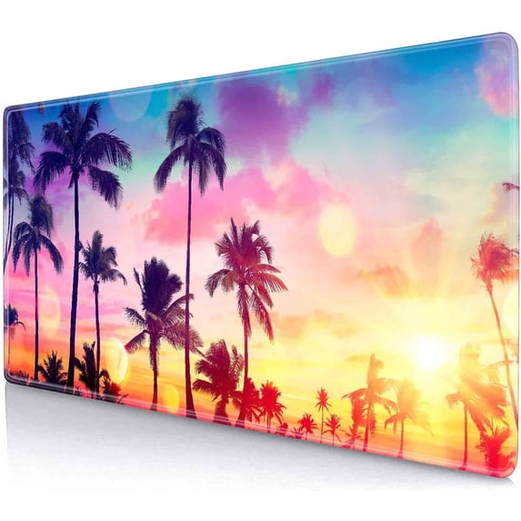 Tropical Palm Trees Mouse Pad, Summer Sunset Vintage Large Mouse Pads, Anti-Slip Rubber Base XXL Mouse Pad for Full Desk