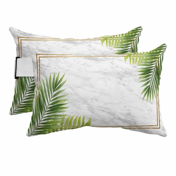 Tropical Palm Trees Outdoor Pillows for Chaise Lounge Chair Beach Headrest Pillow Set of 2 Waterproof Lumbar Pillows with Insert&Strap Summer Botanical Nature Gray Marble Pool Pillow 12"x20"