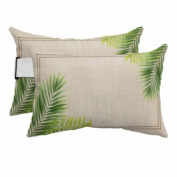 Tropical Palm Trees Outdoor Pillows for Chaise Lounge Chair Beach Headrest Pillow Set of 2 Waterproof Lumbar Pillows with Insert&Strap Summer Botanical Nature Rustic Burlap Pool Pillow 12"x20"