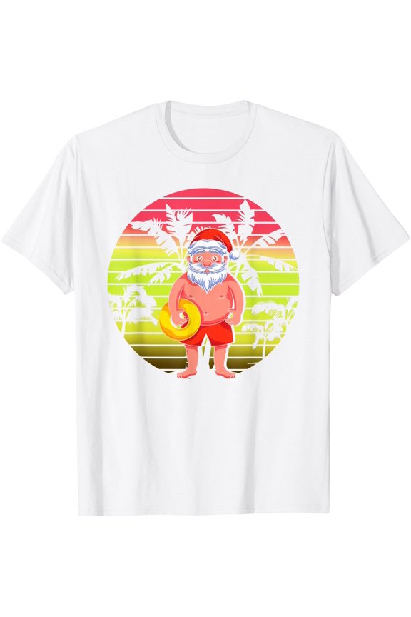Tropical Palm Trees Santa Claus Summer Christmas In July T-Shirt