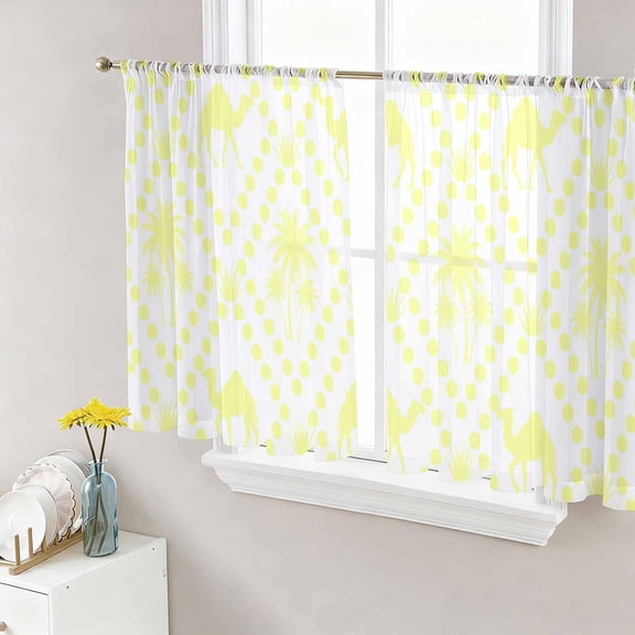 Tropical Palm Trees Sheer Curtains 54 Inch Length 2 Panels Set for Living Room/Bedroom, Desert Camels Aloe Vera Polka Dot Yellow Semi Curtain Sheers Rod Pocket Curtains Window Treatment 52''x54''x2
