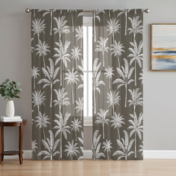 Tropical Palm Trees Sheer Curtains 84 Inch Length 2 Panels Set, Summer Coastal Botanical Vintage Voile Window Treatment Rod Pocket Curtains Sheers Drapes for Bedroom/Living Room/Kitchen 52"x84"x2