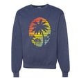 thumbnail image 1 of Tropical Palm Trees Silhouettes with Sunset | Mens Pop Culture Crewneck Graphic Sweatshirt, Vintage Heather Navy, Large, 1 of 4