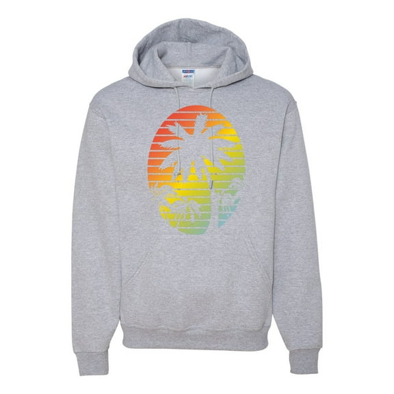 Tropical Palm Trees Silhouettes with Sunset | Mens Pop Culture Hooded Sweatshirt Graphic Hoodie, Heather Grey, Small