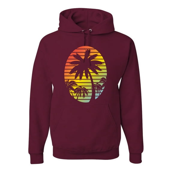Tropical Palm Trees Silhouettes with Sunset | Mens Pop Culture Hooded Sweatshirt Graphic Hoodie, Maroon, 3XL