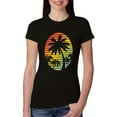 thumbnail image 1 of Tropical Palm Trees Silhouettes with Sunset | Womens Pop Culture Slim Fit Junior Tee, Black, Small, 1 of 4
