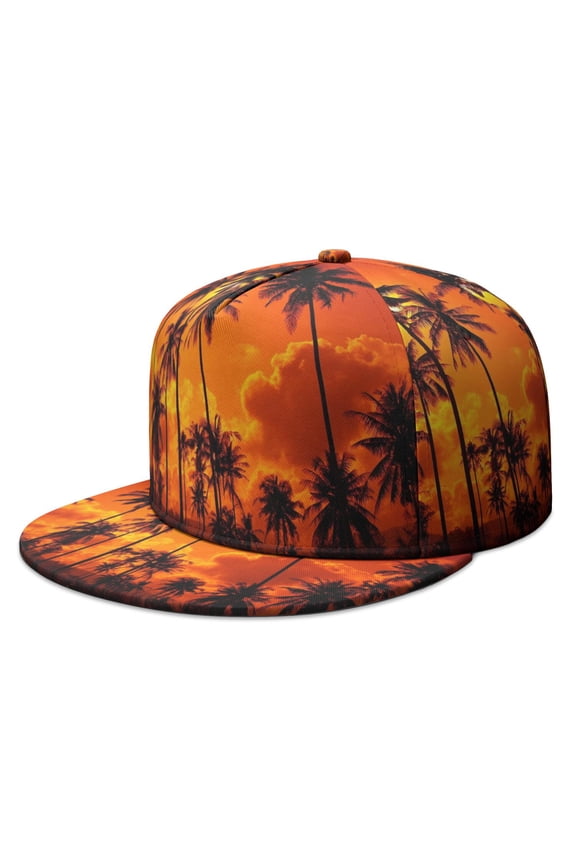 Tropical Palm Trees Snapback Hat - Flat Brim Baseball Cap for Men & Women - Adjustable Streetwear Cap with Hawaii Palm Tree Design - Urban Style Summer Beach Hat