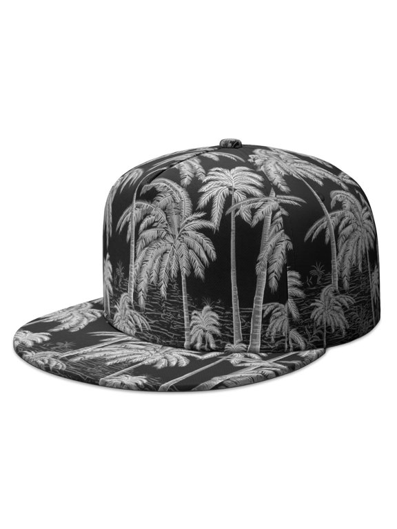 Tropical Palm Trees Snapback Hat - Flat Brim Baseball Cap for Men & Women - Adjustable Streetwear Cap with Hawaii Palm Tree Design - Urban Style Summer Beach Hat