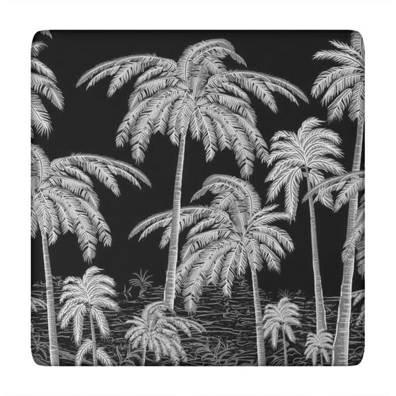 Tropical Palm Trees Square Table Cover - Elastic Edge Fitted Tablecloth for Outdoor Use, Soft & Durable, Hawaiian Sunset Beach Design