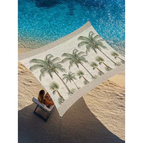 Tropical Palm Trees Sun Shade Sail 12' x 16', Coastal Plant Summer Nature Linen Rectangle Outdoor Sunshade Canopy, Waterproof UV Block Patio Covers for Garden Yard Beach