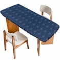 thumbnail image 1 of Tropical Palm Trees Table Cloths for 8 Foot Rectangle Tables, Summer Coconut Trees Plants Navy Blue Patio Waterproof Elastic Fitted Tablecloths, Washable Rectangular Table Cover for Camping, 1 of 8