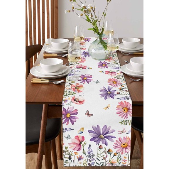 Tropical Palm Trees Table Runner 13x72in Non-Slip Cotton Linen Table Runners, Green and White Dresser Scarves TableRunner for Dinner Kitchen Dining Wedding Party