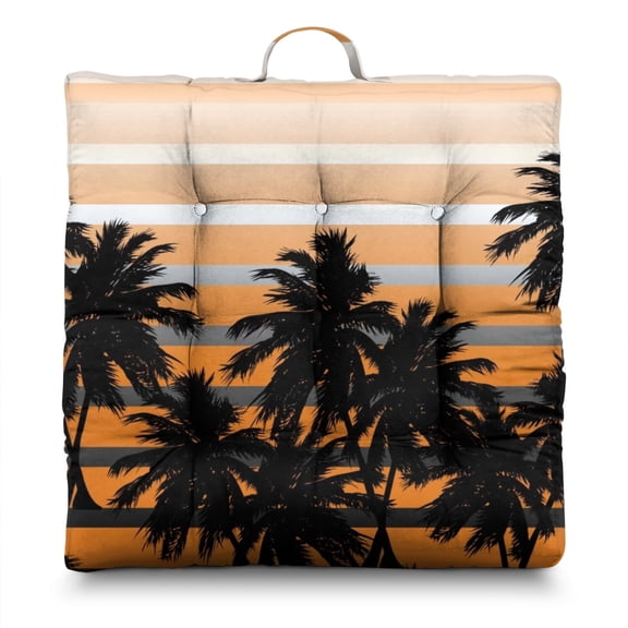 Tropical Palm Trees Thick Meditation Cushion - 24" Square Floor Pillow with Boho Hawaiian Sunset Design, Supportive PP Cotton Filling for Yoga & Zen Sitting