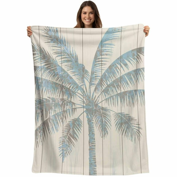 Tropical Palm Trees Throw Blankets, Beige Retro Rustic Wood Textured Soft Fleece Blanket Decorative for Home Sofa Couch Chair Living Bedroom, 30x40 Inches,