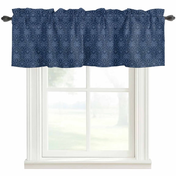 Tropical Palm Trees Valances for Windows Farmhouse Kitchen Curtains Valances Rod Pocket Valance Curtains for Windows Summer Coconut Trees Plants Navy Blue Window Valances for Bathroom Bedroom 42"x12"