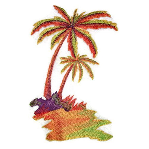 Tropical Palm Trees in Watercolor Embroidered Iron on/Sew patch [6"8 X 2.6"]