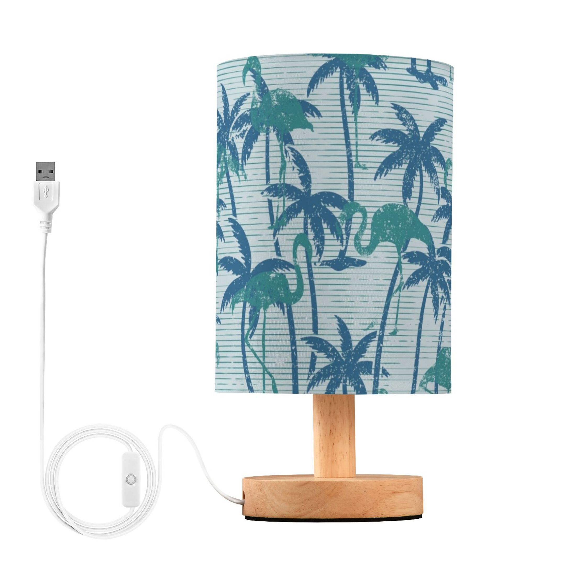 Tropical Palm Trees with Flamingo Bedside Table Lamp LED Warm Lights
