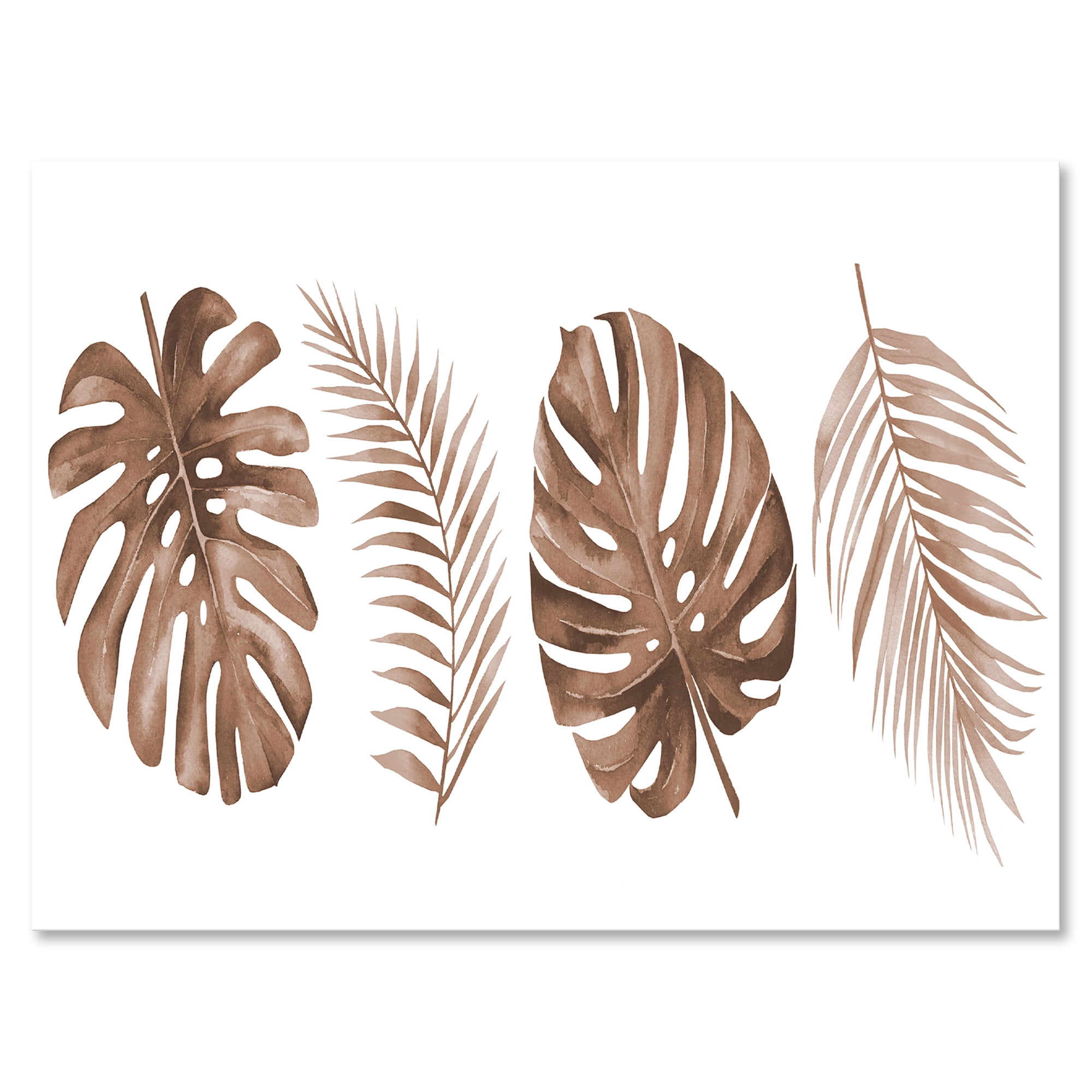 Tropical Palm and Monstera Leaf In Terracotta 32 in x 16 in Painting Canvas Art Print, by Designart