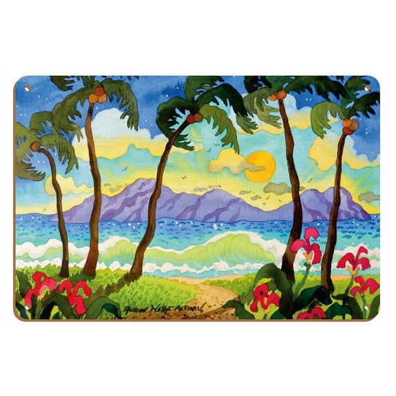 Tropical Palms - Beach Paradise - Hawaii - Hawaiian Islands - From an Original Watercolor Painting by Robin Wethe Altman - 8 x 12 inch Vintage Wood Art Sign