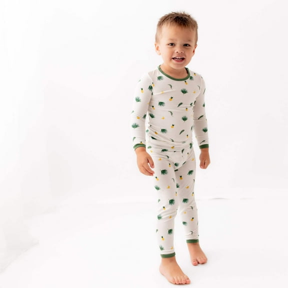 Bamboo Little Soft Toddler Pajama Set, Bamboo Viscose, Breathable, Long-Sleeve Pajamas, Tropical Palms