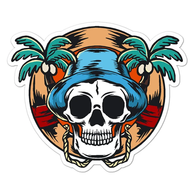 Tropical Palms Skull Sticker Indoor Outdoor Phone Decal Water Bottle ...