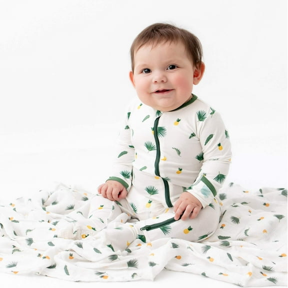 Bamboo Little Soft Zippered Baby Footie Pajamas, Baby Clothes, Newborn Sleepers, Bamboo Viscose, 2-Way Zipper, Tropical Palms