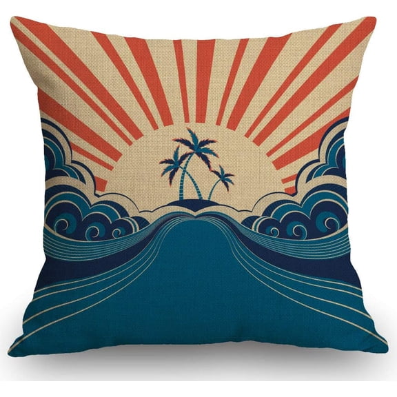 Tropical Palms and Sunshine Cotton Linen Throw Pillow Case Cushion Cover Home Office Decorative, Square 18 X 18 Inches
