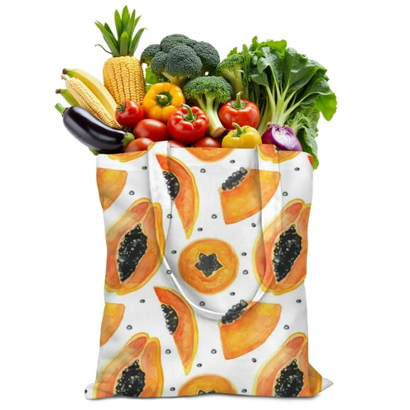 Tropical Papaya Canvas Tote Bag – Reusable Grocery Bag with Cute Exotic Fruit Print, Kawaii Illustration & Eco-Friendly Design for Summer Vibes