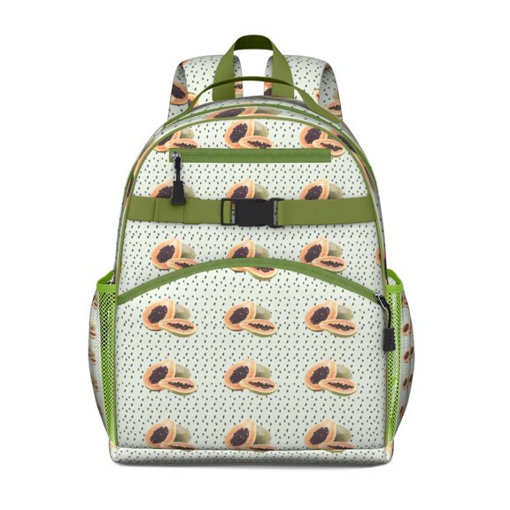 Tropical Papaya Fruit Student Backpack with Classic Exotic Print Cute and Kawaii Cartoon Design Lightweight and Spacious Book Bag with Adjustable Chest Strap
