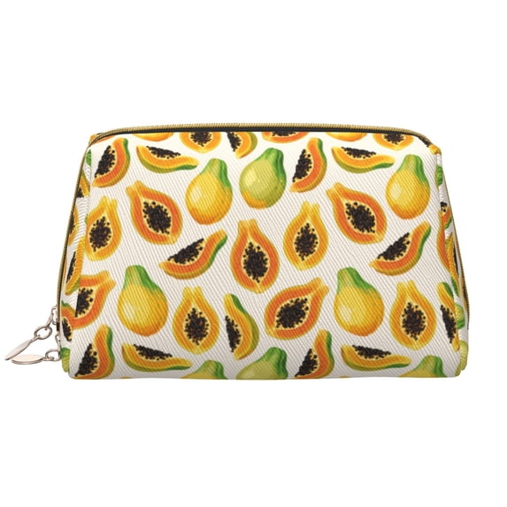Tropical Papaya Makeup Bag, Large Capacity Travel Cosmetic Bag for Women Girls- Travel Toiletry Bag Leather Portable Waterproof Makeup Case Organizer with Handle