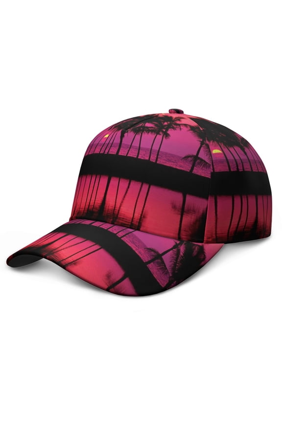Tropical Paradise Baseball Cap, Adjustable Dad Hat with UV Protection, Boho Summer Beach Palm Trees Print, Lightweight and Sweat Absorption for Outdoor Sports