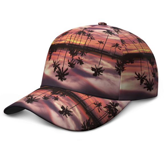 Tropical Paradise Baseball Cap, Adjustable Dad Hat with UV Protection, Boho Summer Beach Palm Trees Print, Lightweight and Sweat Absorption for Outdoor Sports