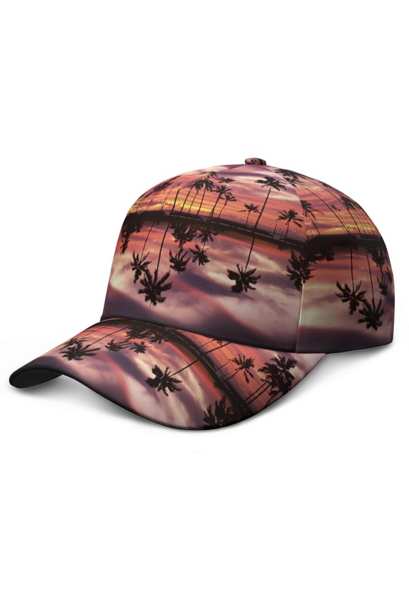 Tropical Paradise Baseball Cap, Adjustable Dad Hat with UV Protection, Boho Summer Beach Palm Trees Print, Lightweight and Sweat Absorption for Outdoor Sports