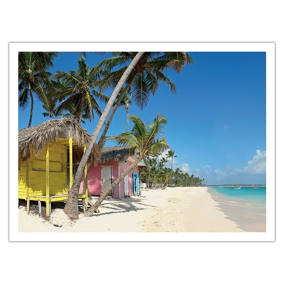 Tropical Paradise - Colorful Beach Huts - From an Original Color Photograph by OC Photo - Bamboo Fine Art 290gsm Paper Print (Unframed) 24x32in