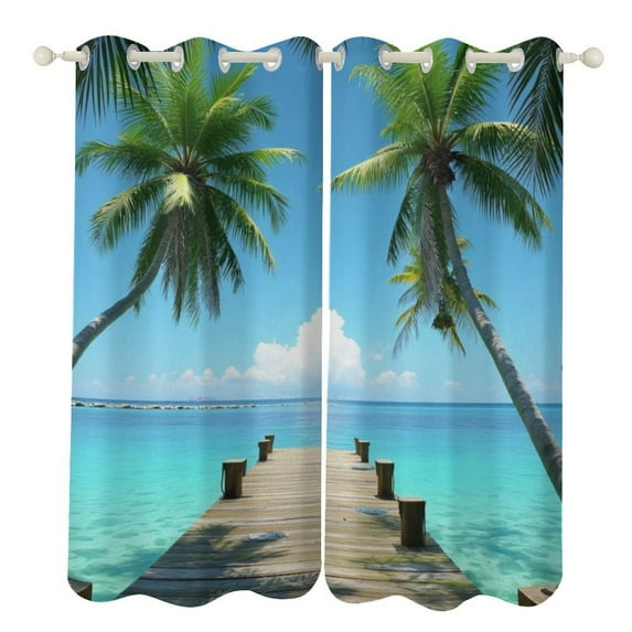 Tropical Paradise Dock Blackout Window Curtains for Bedroom Living Room Kicthen High Shading 2 Panels