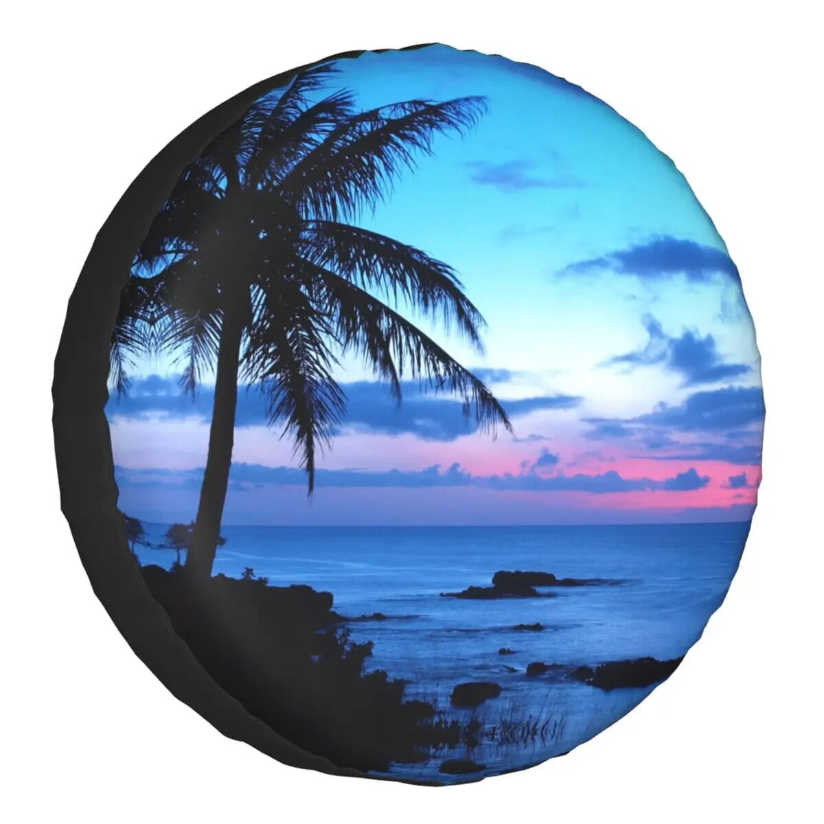 Tropical Paradise Ocean Beach Scene With Palm Trees Spare Tire Cover