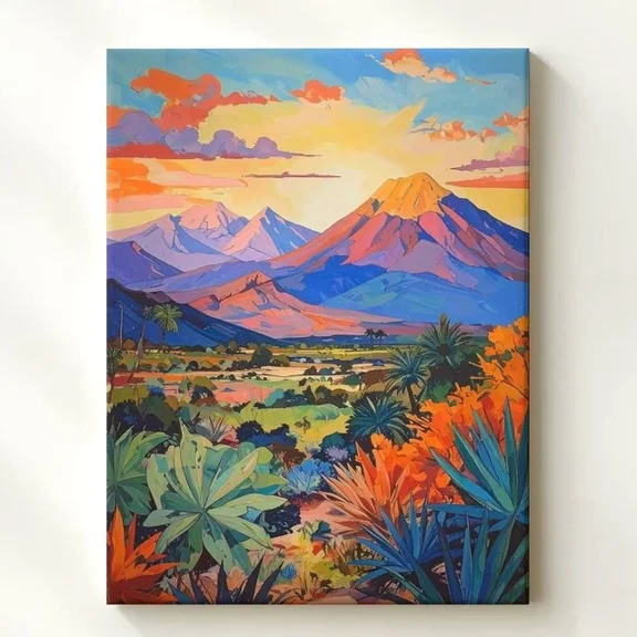 Tropical Paradise Postervibrant Jungle Landscape & Sunset Sky Art