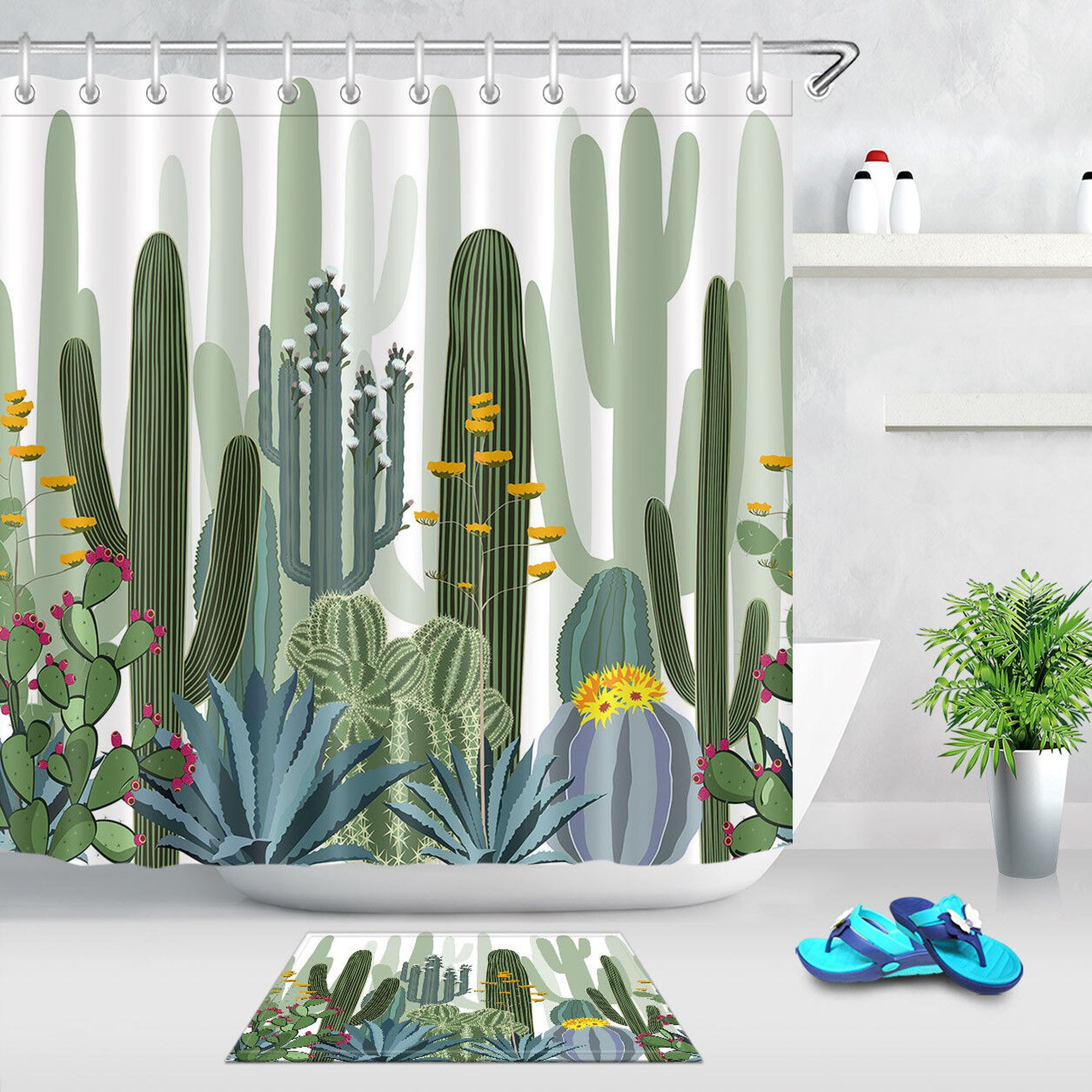 Tropical Paradise Shower Curtain Set - Water-Resistant Fabric with