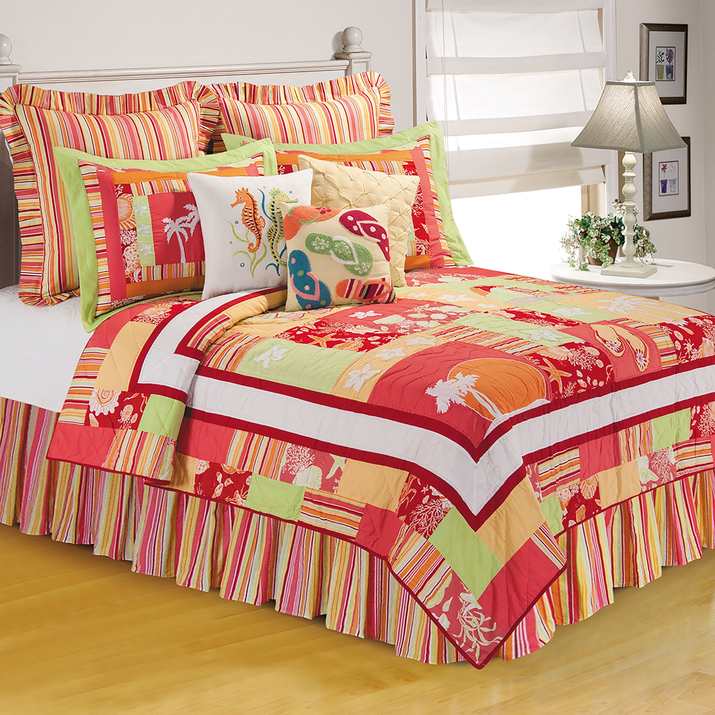 Tropical Paradise Twin Cotton Quilt with Colorful Motifs