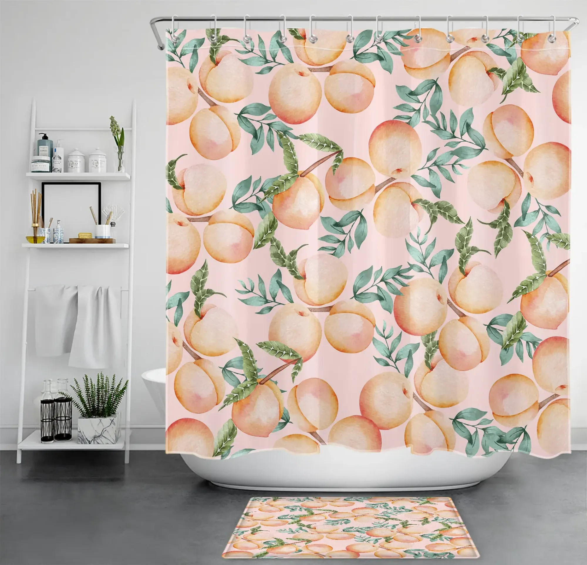 Tropical Paradise Vibrant Pink Peach Shower Curtain with Lush Green