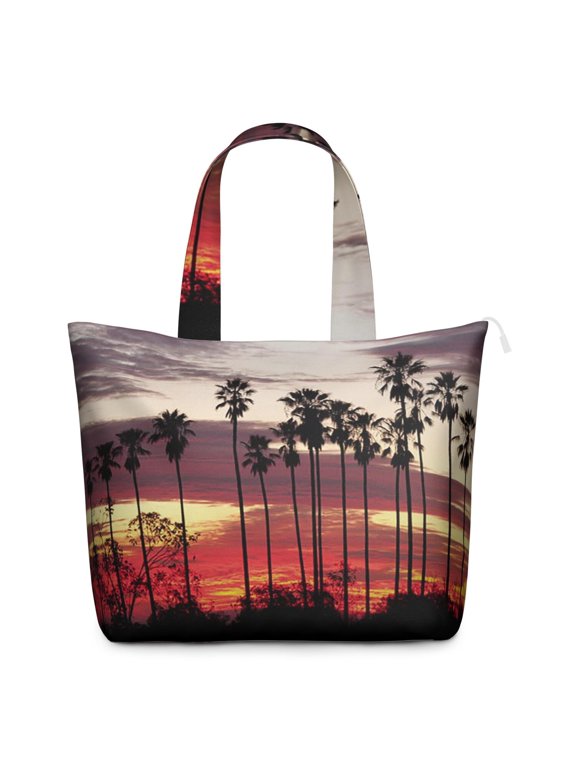 Tropical Paradise Weekender Bag Hawaii Palm Tree Travel Duffel with Sunset Beach Print, Minimalist Tropical Ocean Vibes, Boho Carry-On Tote
