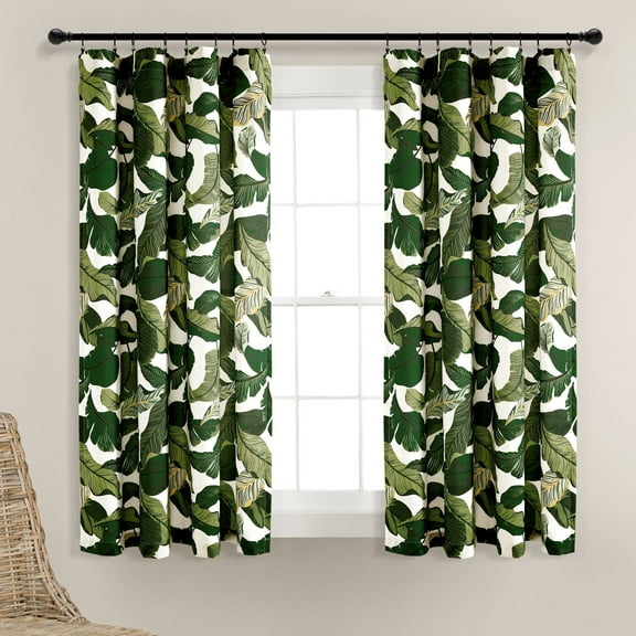 Tropical Paradise Window Curtain Panels Green 52X63 Set