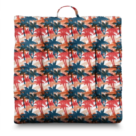 Tropical Paradise Zabuton Seat Pad - 4.7" Thick Japanese-Style Floor Cushion, Skin-Friendly Fabric with Ocean Sunset Palm Trees Design, Multipurpose Use