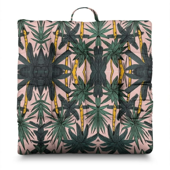 Tropical Paradise Zabuton Seat Pad - 4.7" Thick Japanese-Style Floor Cushion, Skin-Friendly Fabric with Ocean Sunset Palm Trees Design, Multipurpose Use