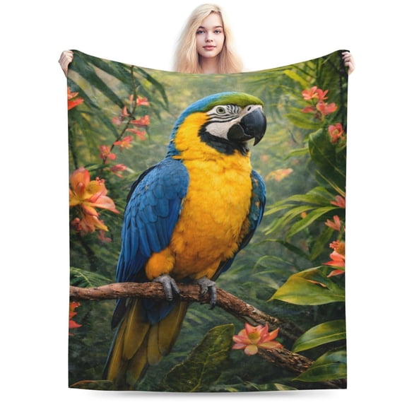 Tropical Parrot Bird Blanket Colorful Macaw Throw Blanket Soft Cozy Flannel Jungle Wildlife Blanket Summer Tropical Gift 50x40