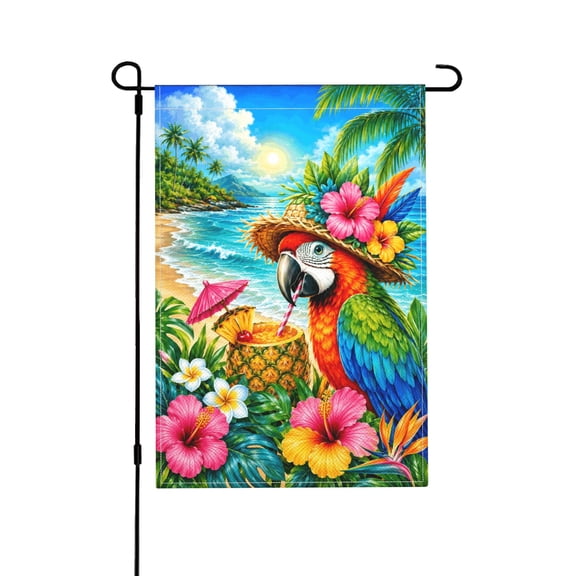 Tropical Parrot Garden Flag 12 x 18 Inch Double Sided, Small Outdoor Decoration for Porch Patio Lawn