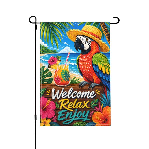 Tropical Parrot Garden Flag 12 x 18 Inch Double Sided, Small Outdoor Decoration for Porch Patio Lawn