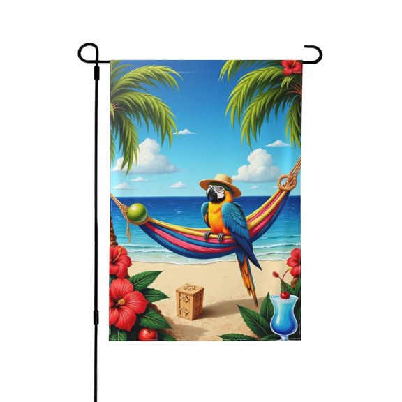 Tropical Parrot In Hammock Garden Flag 12x18 Inch Double Sided Beach Summer Yard Flag Ocean Palm Tree Outdoor Decor Seasonal Vacation House Banner