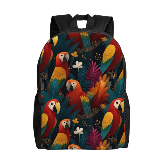 Tropical Parrot Scene Backpack with 15 Inch Laptop Compartment,Water-Resistant Daypack, Large Capacity Backpack with Adjustable Breathable Shoulder Straps for Daily Use Travel Gym